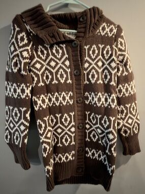Mossimo Supply Co. Brown and Cream Knit Cardigan with Fair Isle Trim